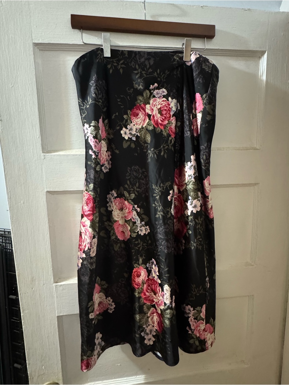 Lauren Conrad Floral Black Satin Midi Skirt